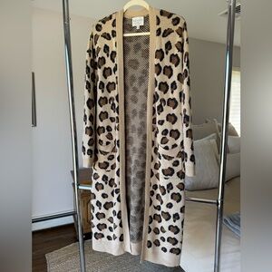 Hayden Longline Leopard Print Open Cardigan/Duster - Beige/Brown/Black, sz S/M